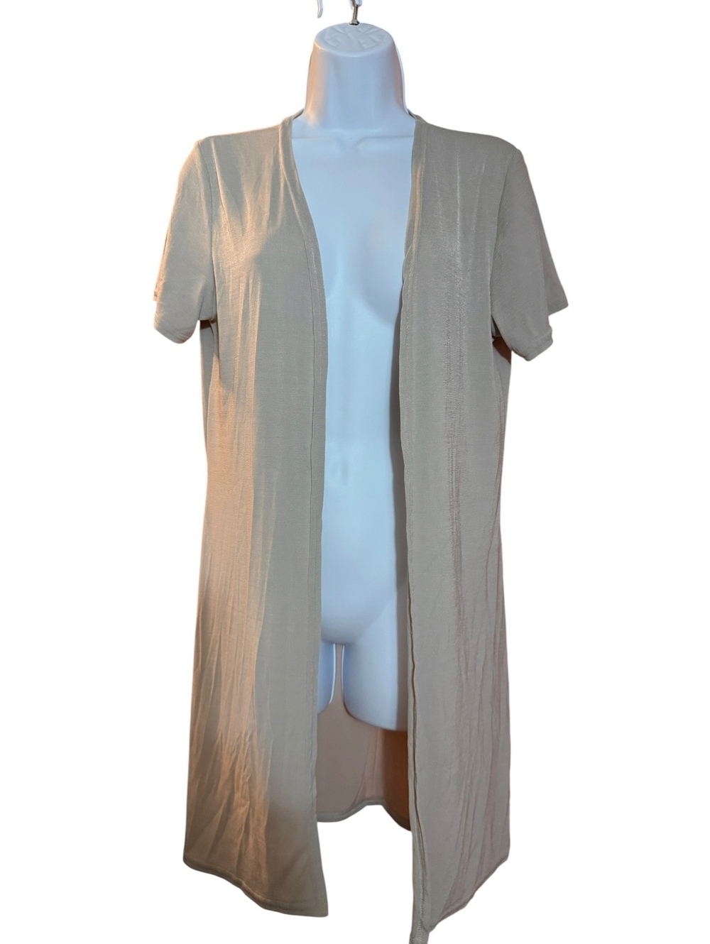 Ultimate Blues Beige Open Front Short Sleeve Duster Cardigan
